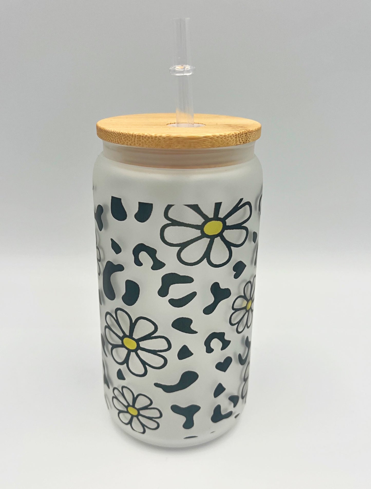 Leopard Print / Daisy - Glass Can