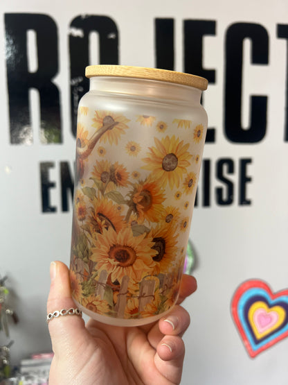 Sunflower & Highland Cow Glass Can