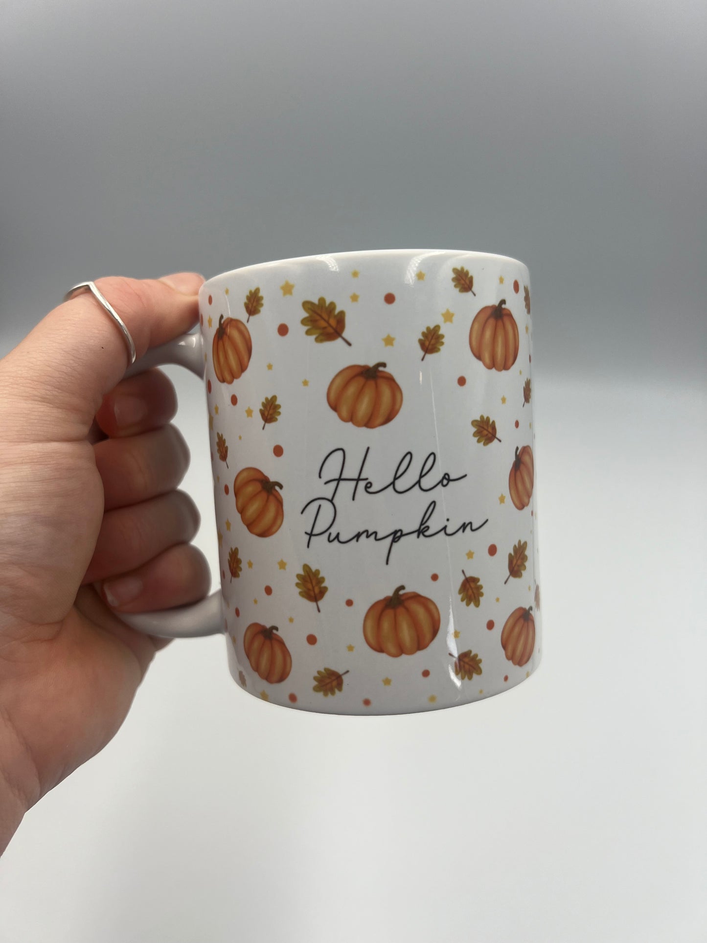 Hello Pumpkin, Autumn mug, pumpkin and leaves mug