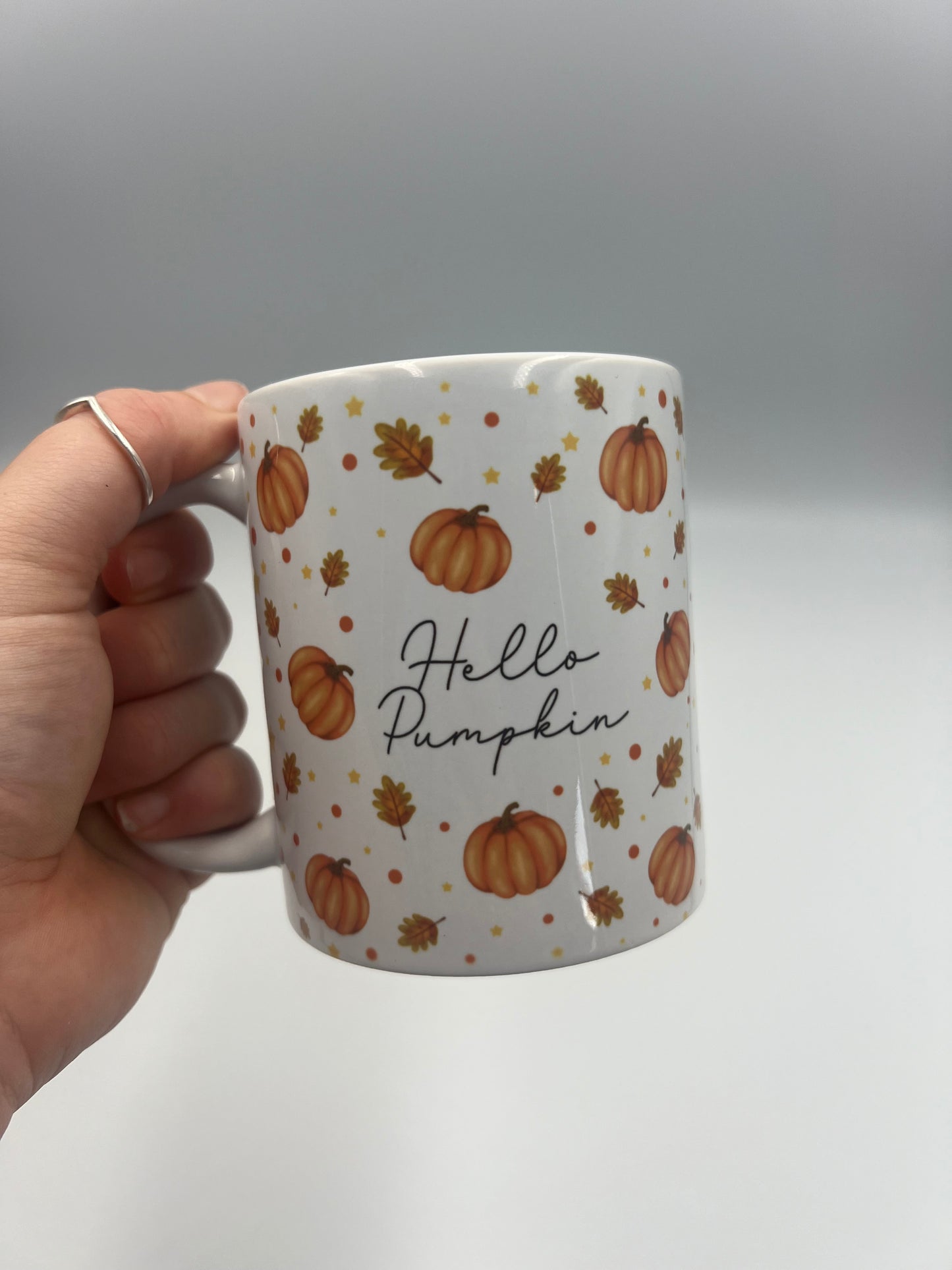 Hello Pumpkin, Autumn mug, pumpkin and leaves mug