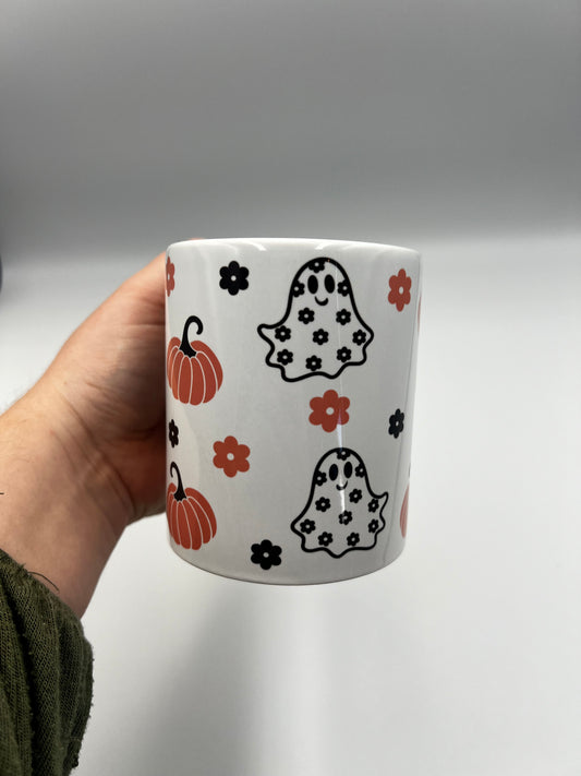 Retro Halloween Ghosty and Flowers mug