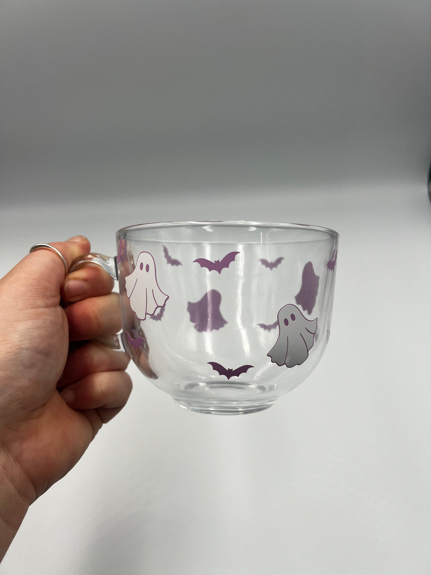 Cute Ghost and Bats Glass Halloween Mug