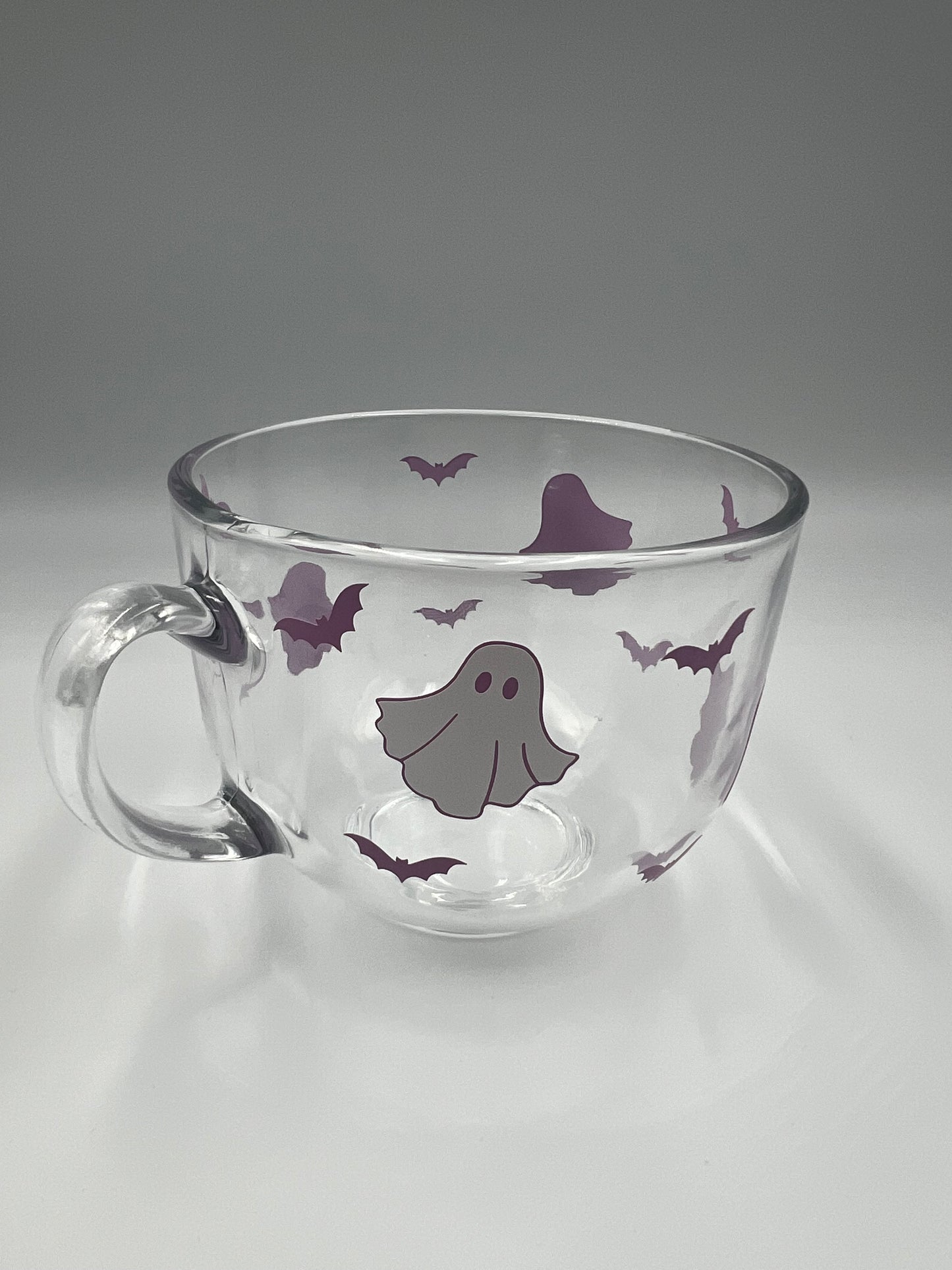 Cute Ghost and Bats Glass Halloween Mug