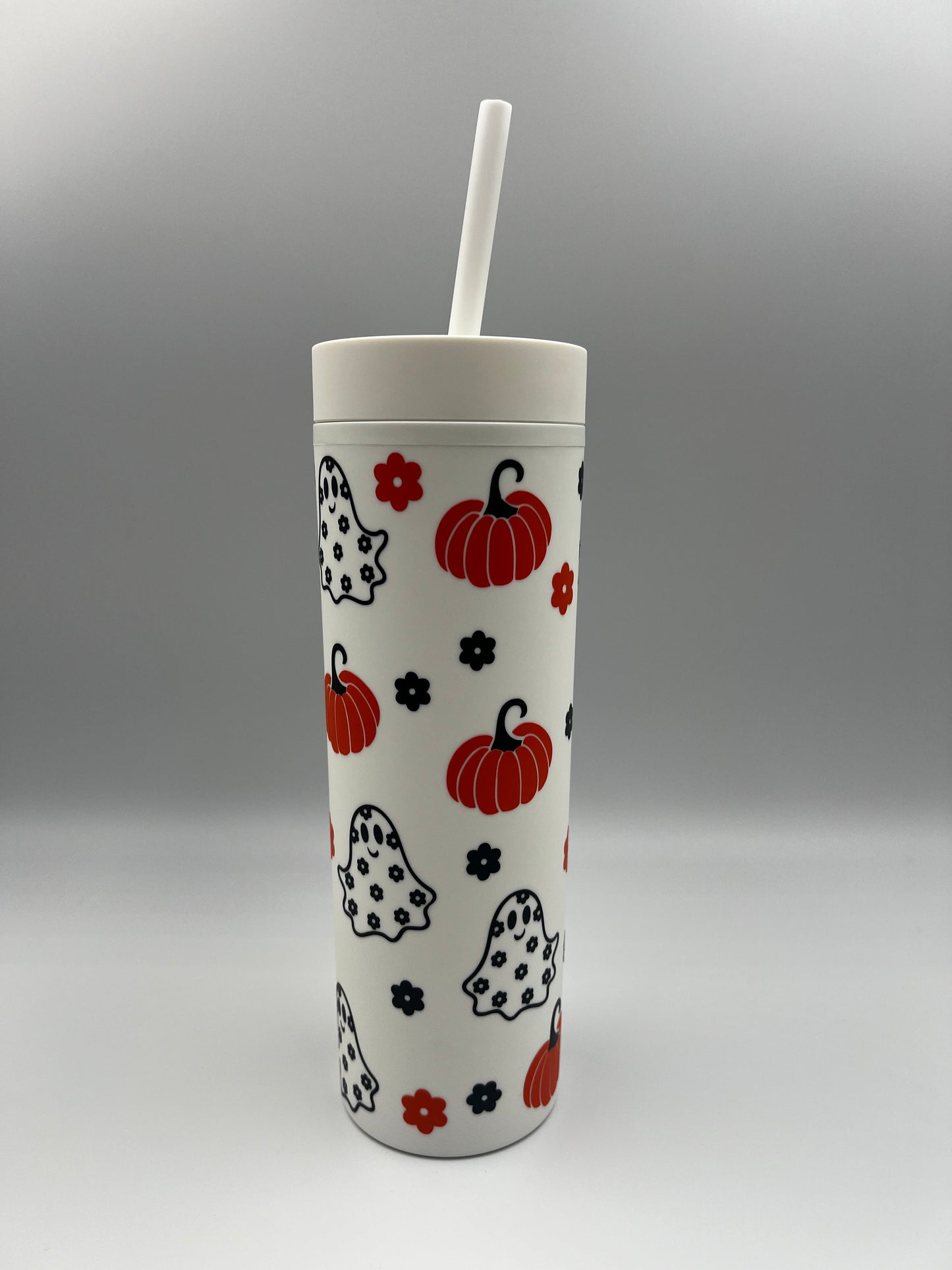 Retro Halloween Ghosty and Flowers, Skinny Matte tumbler